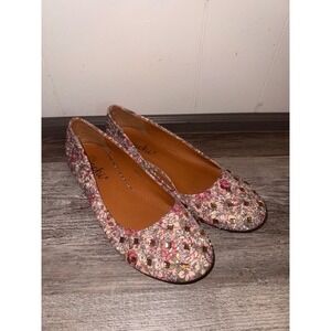 Machi Crendy Pink Floral Studded Ballet Flats Womens Size 7.5 Round Toe Slip On